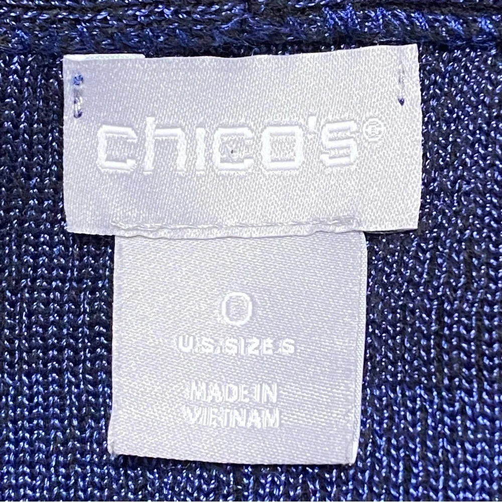 Chicos Blue Green Striped Open Front Cardigan Sweater Jacket Size 0
